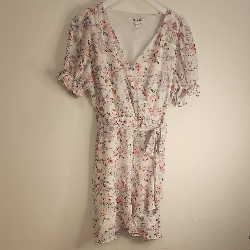 She + Sky Floral Puff Sleeve Midi Dress